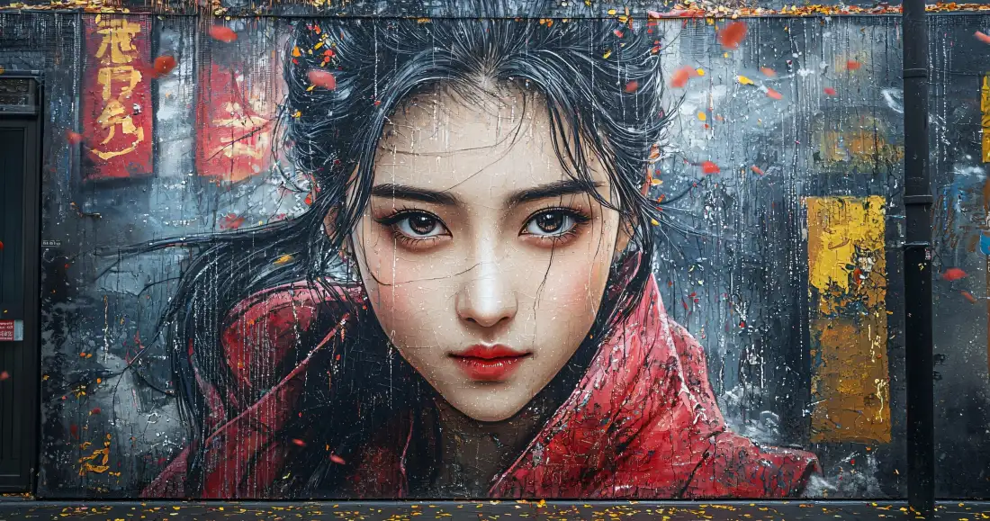 3k古风红衣女子壁纸｜落雪古街背景图片 - 国风氛围感插画「哲风壁纸」
