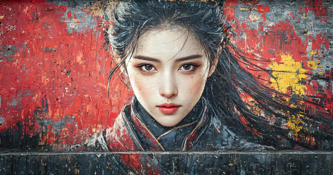 3k古风女侠壁纸｜红色质感背景图片 - 国风手绘插画「哲风壁纸」