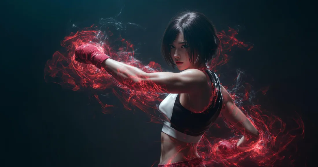 3k拳击女孩壁纸｜红色光影背景图片 - 酷飒运动健身写真「哲风壁纸」