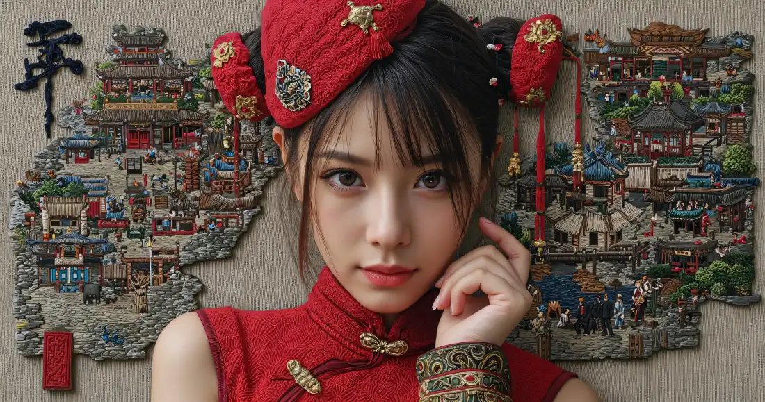 3k国潮旗袍美女壁纸｜红色古风背景图片 - 电脑桌面「哲风壁纸」
