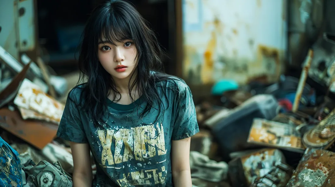 2k清冷黑发少女壁纸｜废弃工厂背景图片 - 废土风氛围感写真「哲风壁纸」