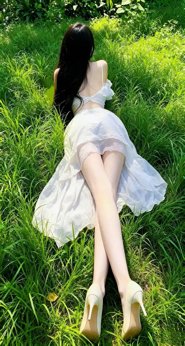 白裙美女手机壁纸｜青草地背景图片 - 户外清新氛围感写真「哲风壁纸」