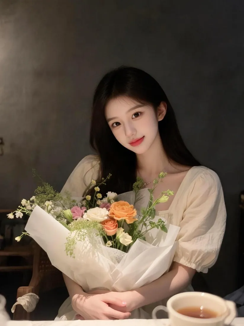 捧花美女手机壁纸｜室内氛围感背景图片 - 温柔治愈风「哲风壁纸」