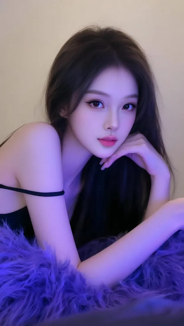 气质美女手机壁纸｜紫色灯光背景图片 - 吊带氛围感少女「哲风壁纸」
