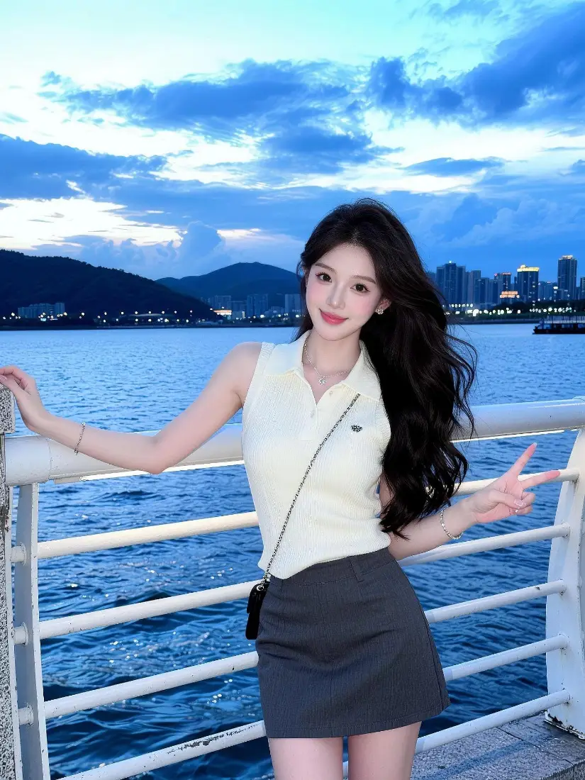 长发美女手机壁纸｜海边黄昏背景图片 - 清新气质人像「哲风壁纸」