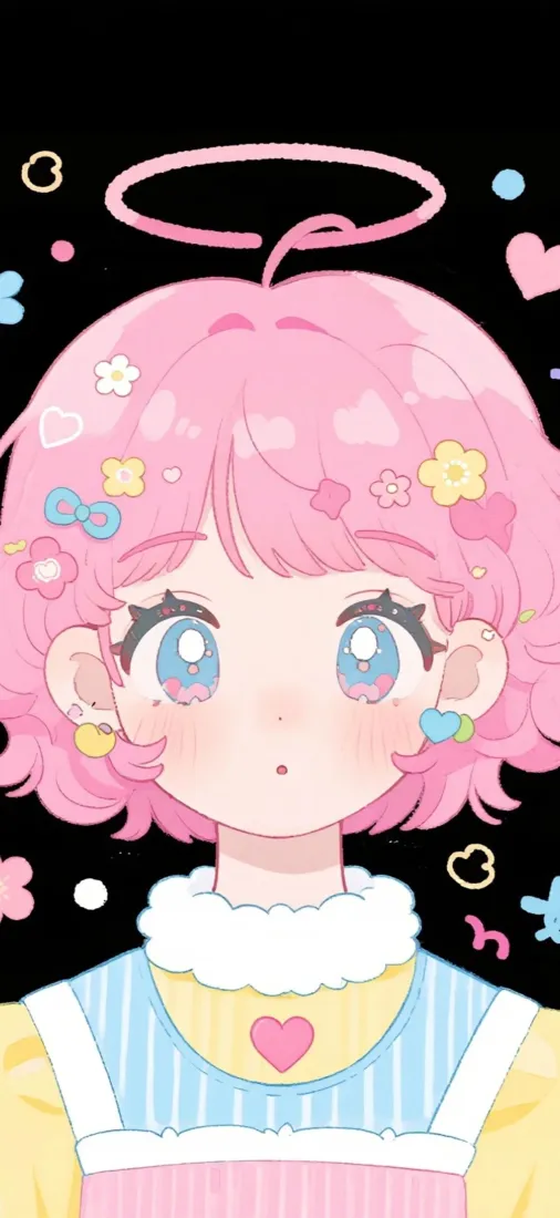 粉发天使少女手机壁纸｜可爱插画背景图片 - 二次元软萌「哲风壁纸」