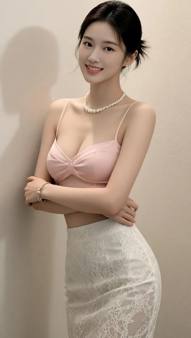 气质美女手机壁纸｜粉色吊带穿搭背景图片 - 优雅人像「哲风壁纸」