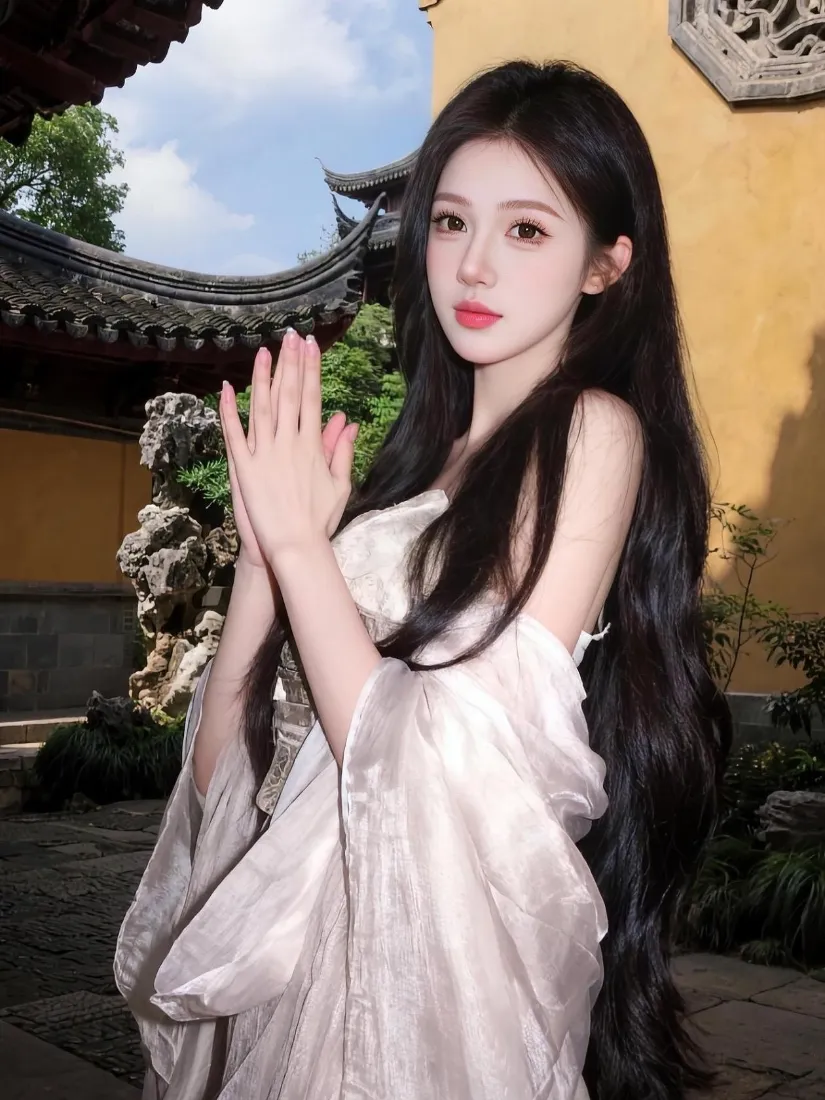 古风美女手机壁纸｜古寺黄墙背景图片 - 清冷氛围感写真「哲风壁纸」
