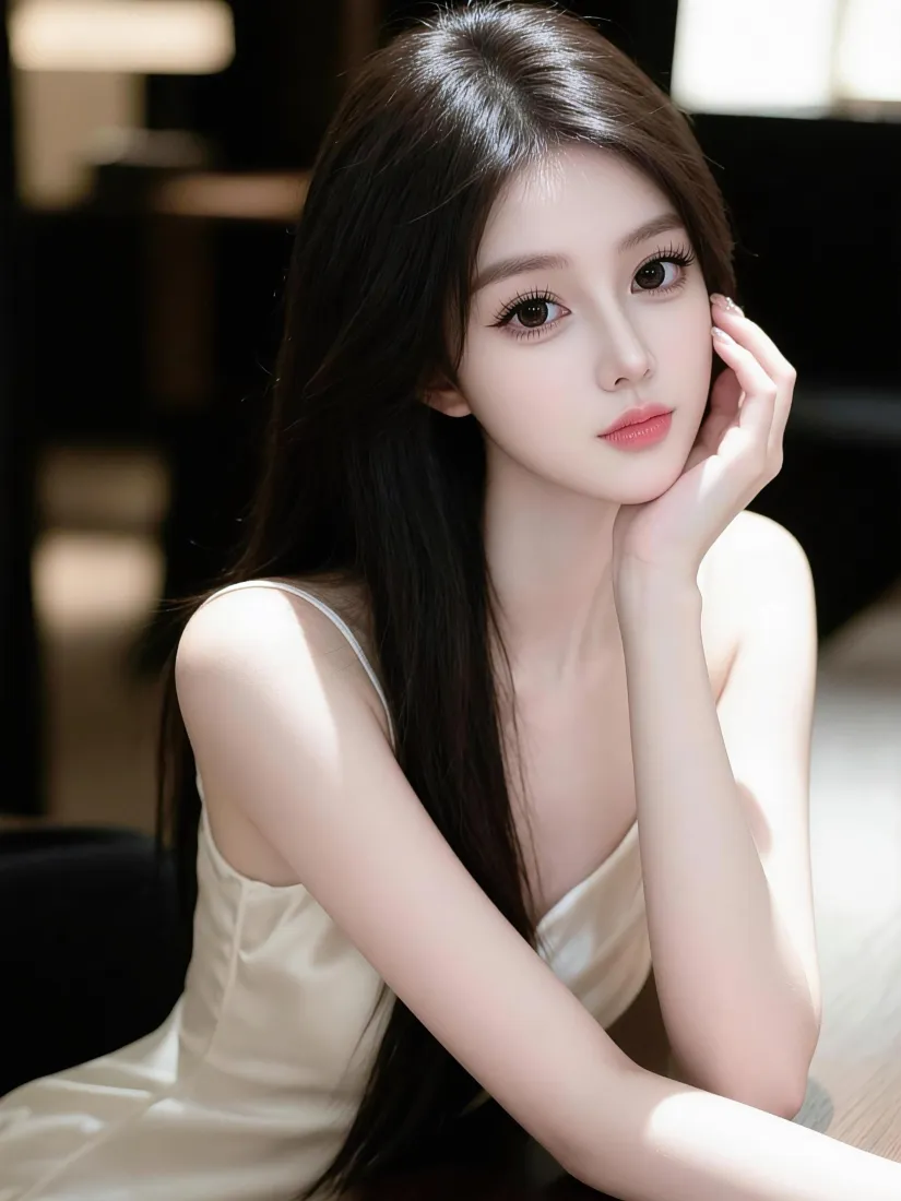 黑长直美女手机壁纸｜白色吊带背景图片 - 氛围感优雅写真「哲风壁纸」