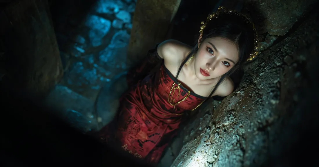 3k红衣美女壁纸｜暗光水下氛围感背景图片 - 清冷质感人像「哲风壁纸」