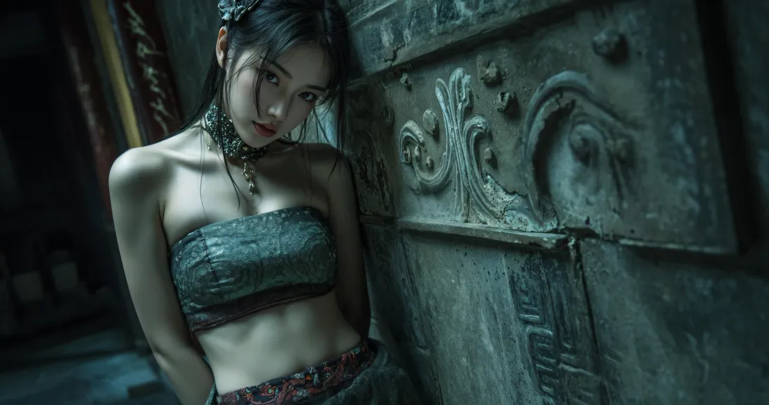 3k黑神话四妹壁纸｜冷调石墙背景图片 - 清冷古风御姐「哲风壁纸」