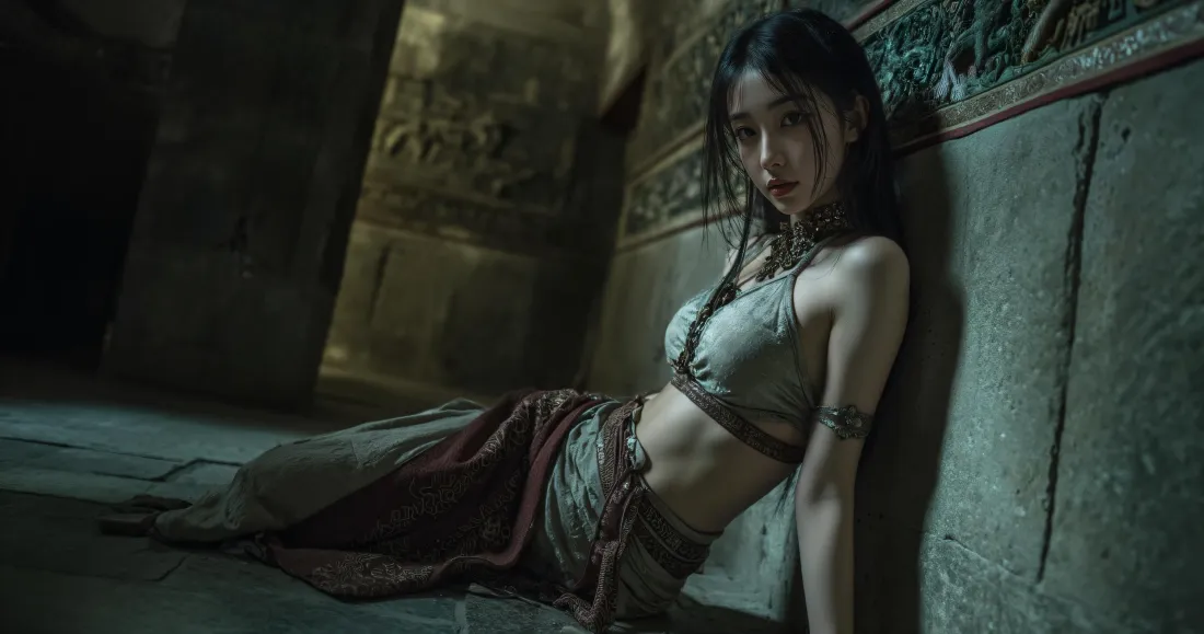 3k异域美女壁纸｜废墟石墙背景图片 - 平板清冷氛围感「哲风壁纸」