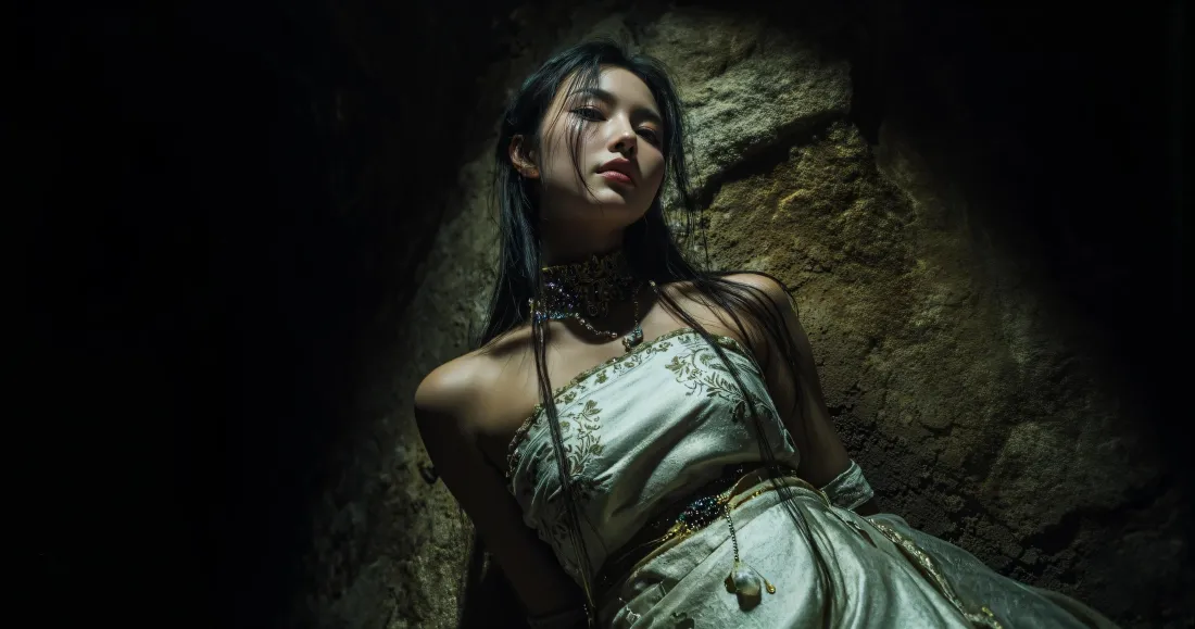 3k氛围感美女壁纸｜岩石光影背景图片 - 清冷人像「哲风壁纸」