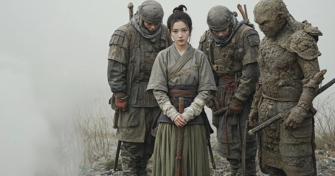 3k古装女将壁纸｜雾天战场背景图片 - 甲胄士兵氛围感「哲风壁纸」