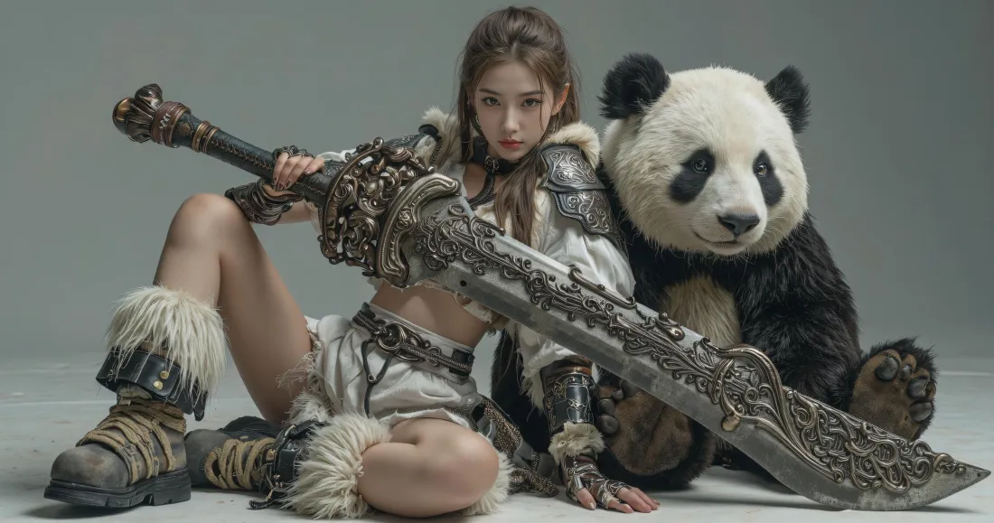 3k古风铠甲女战士壁纸｜熊猫巨剑背景图片 - 平板适配「哲风壁纸」