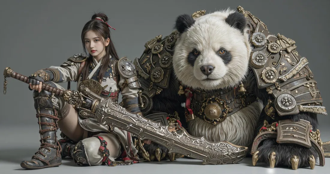 3k战甲熊猫古风女将壁纸｜国风创意背景图片 - 酷炫插画「哲风壁纸」