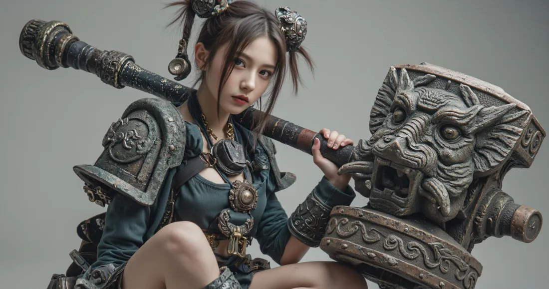 3k古风武侠少女壁纸｜铠甲兽首重武器背景图片 - 平板「哲风壁纸」