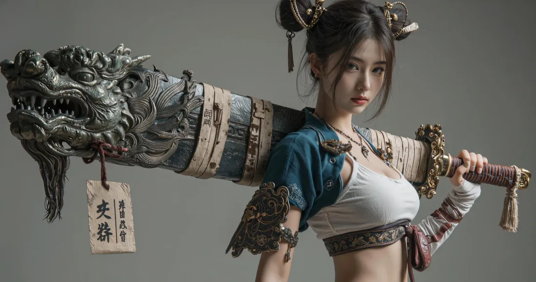 3k冷艳古风美女壁纸｜龙头武器背景图片 - 国风cos平板适配「哲风壁纸」
