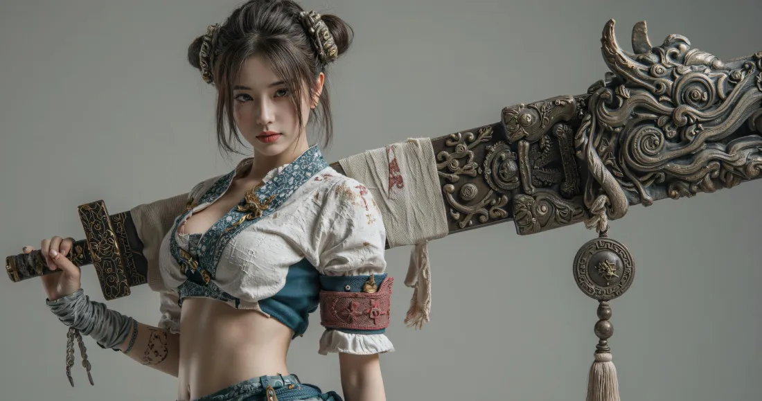 3k古风女侠壁纸｜持巨剑古装美女背景图片 - 平板适配「哲风壁纸」