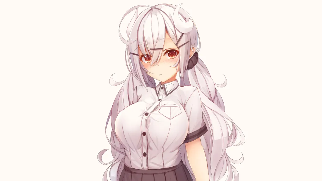 5k银发红瞳少女壁纸｜浅白简约背景图片 - 动漫二次元「哲风壁纸」