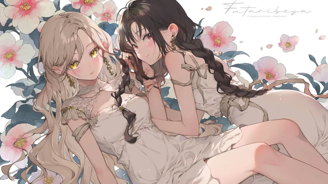 2k动漫少女壁纸｜鲜花白裙背景图片 - 温柔日系双人插画「哲风壁纸」