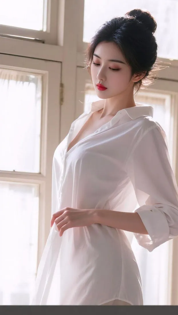 白衬衫丸子头美女手机壁纸｜居家窗边背景图片 - 轻熟氛围感「哲风壁纸」