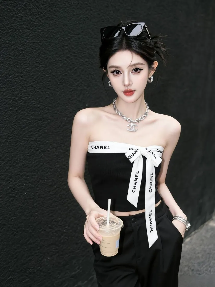 酷飒美女手机壁纸｜黑色背景图片 - 香奈儿时尚穿搭「哲风壁纸」