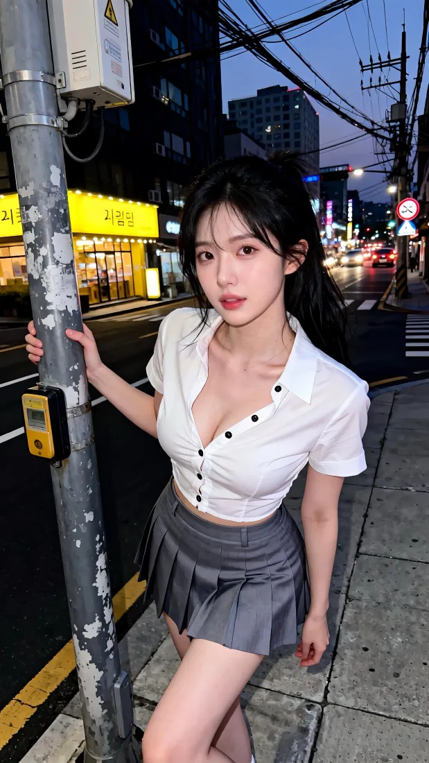 街头美女手机壁纸｜城市夜景背景图片 - 纯欲风穿搭「哲风壁纸」