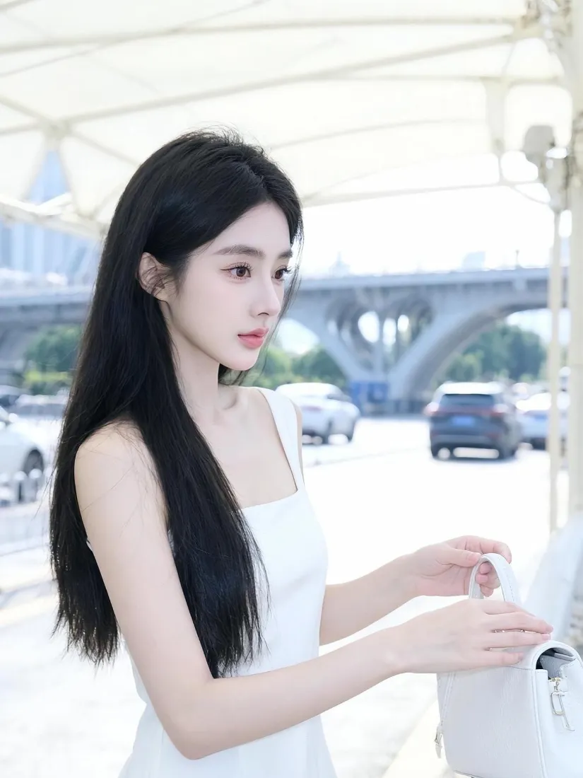 黑长直白裙美女手机壁纸｜户外街拍背景图片 - 清纯氛围感「哲风壁纸」