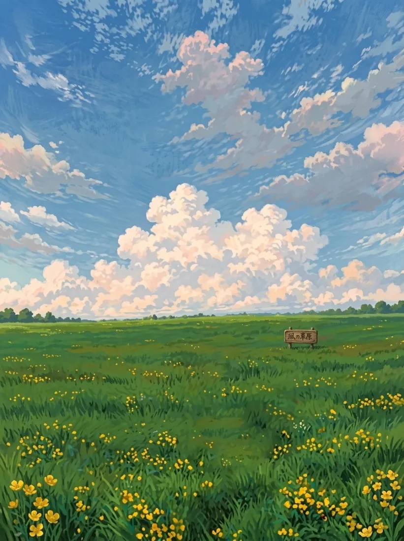 油画风景手机壁纸｜草原花海背景图片 - 清新治愈风光「哲风壁纸」