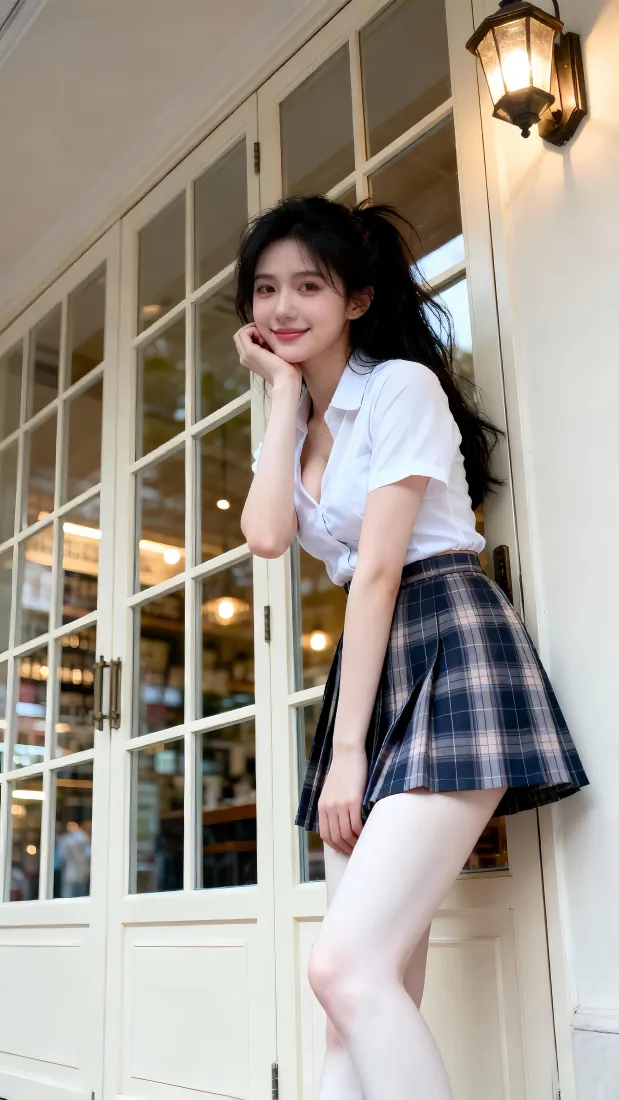 JK少女手机壁纸｜街角咖啡馆背景图片 - 清新人像写真「哲风壁纸」