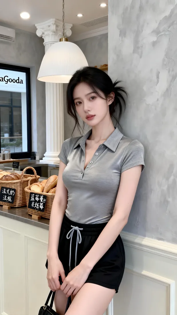 气质美女手机壁纸｜面包店场景背景图片 - 简约休闲穿搭「哲风壁纸」