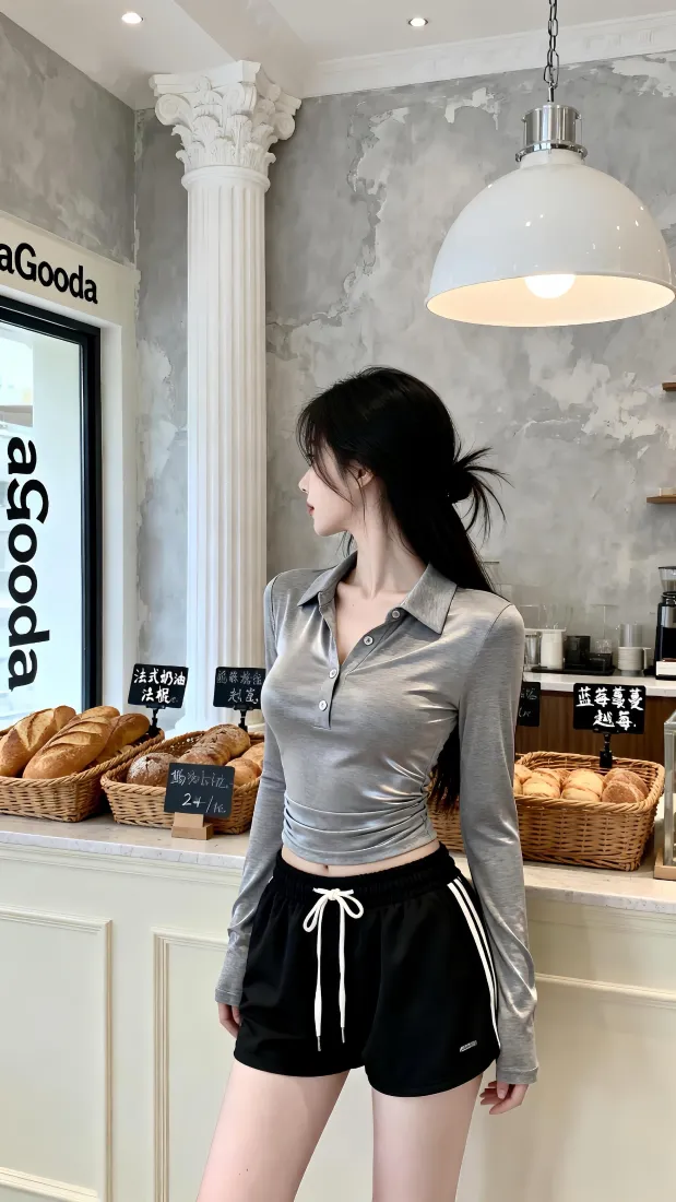 气质美女手机壁纸｜面包店休闲背景图片 - 时尚穿搭「哲风壁纸」