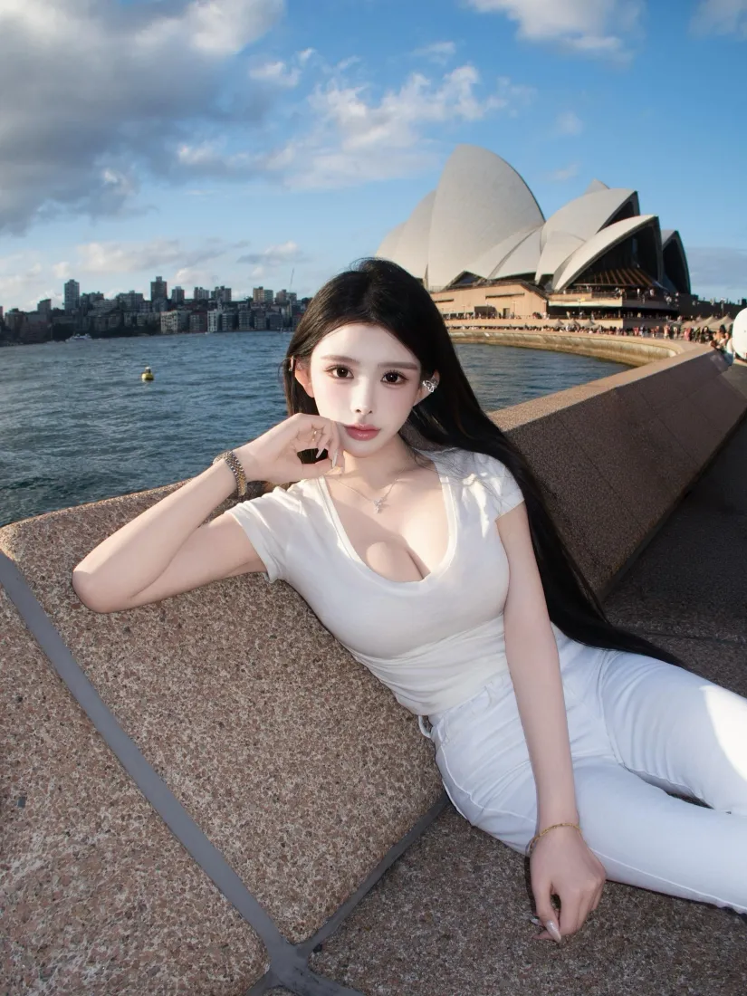 悉尼歌剧院手机壁纸｜海边美女背景图片 - 时尚旅行随拍「哲风壁纸」