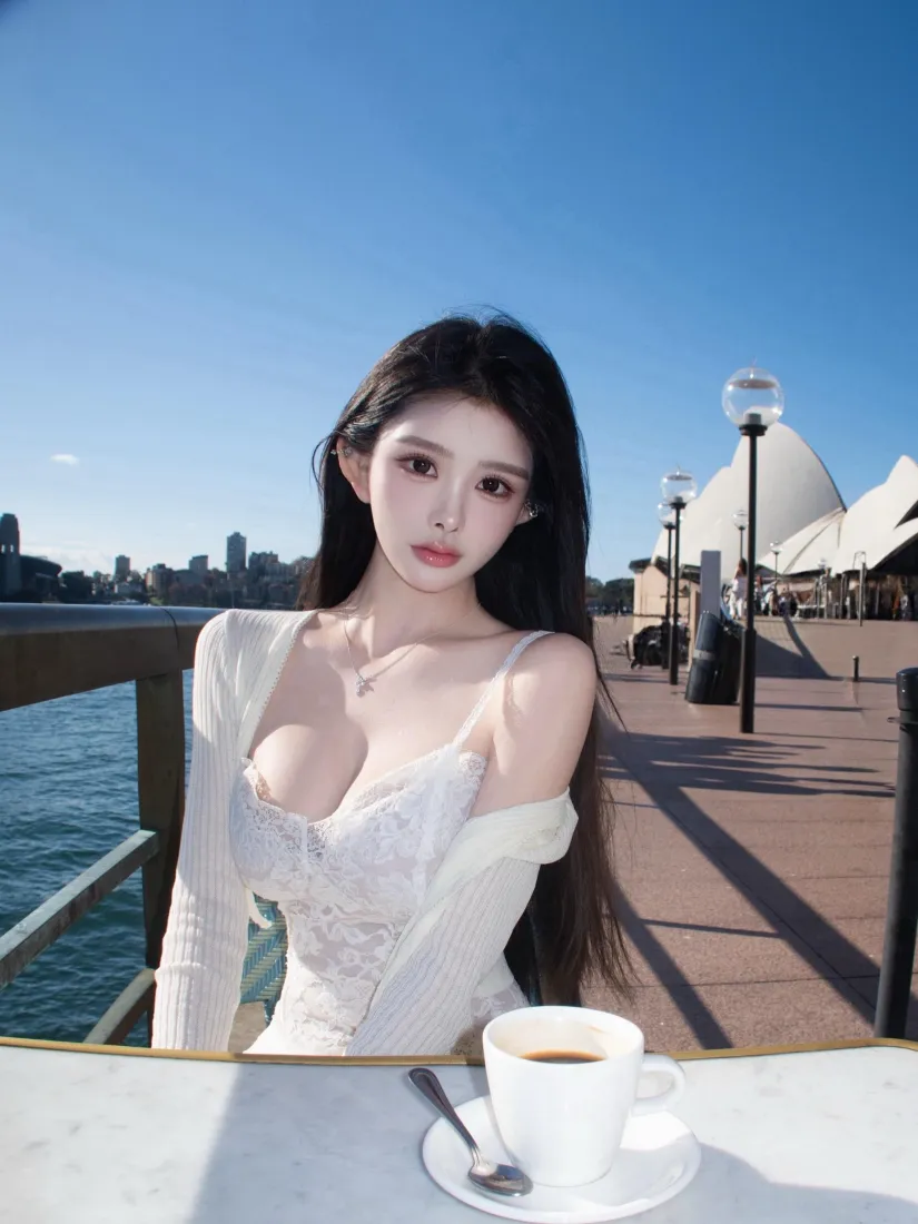 悉尼港美女手机壁纸｜临海栈道背景图片 - 休闲氛围感写真「哲风壁纸」