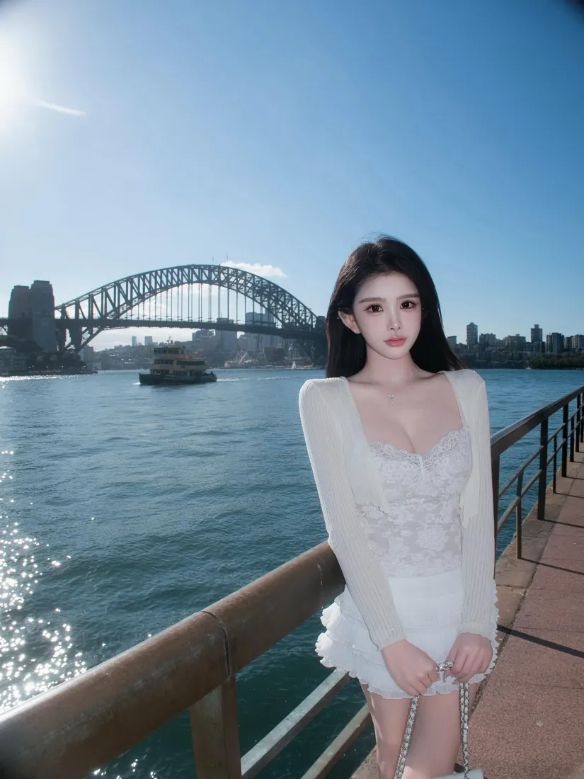悉尼港白裙美女手机壁纸｜海滨码头背景图片 - 晴天旅行「哲风壁纸」