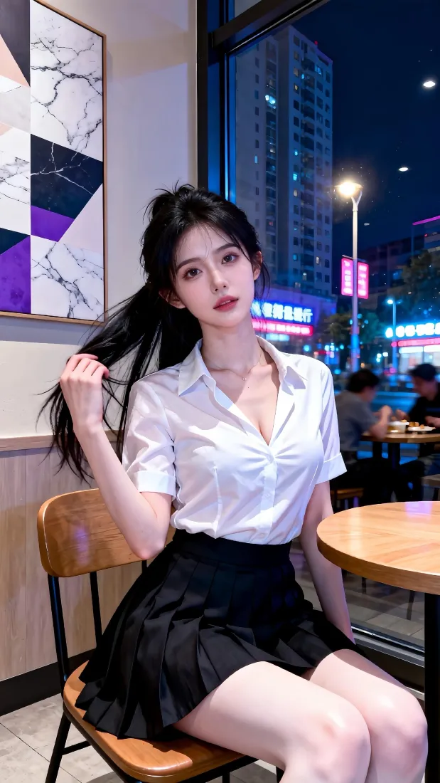 气质美女手机壁纸｜白衬衫穿搭背景图片 - 城市夜景「哲风壁纸」