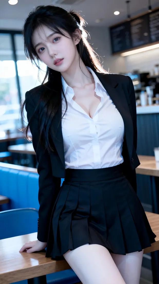 职业装气质美女手机壁纸｜咖啡馆场景背景图片 - 时尚穿搭写真「哲风壁纸」