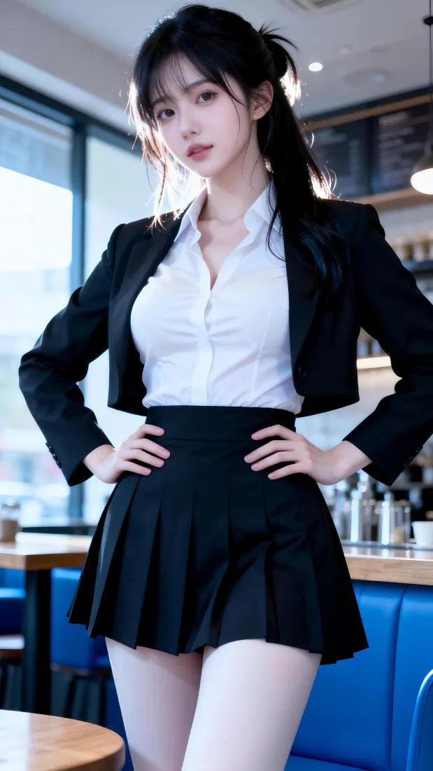 气质职场美女手机壁纸｜咖啡厅内背景图片 - 时尚职业装穿搭「哲风壁纸」