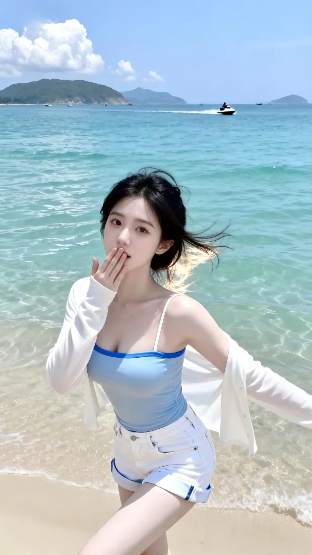 海边少女手机壁纸｜夏日海景背景图片 - 清新治愈人像「哲风壁纸」