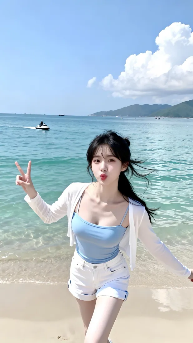 海边清纯美女手机壁纸｜蓝天大海沙滩背景图片 - 夏日度假风「哲风壁纸」