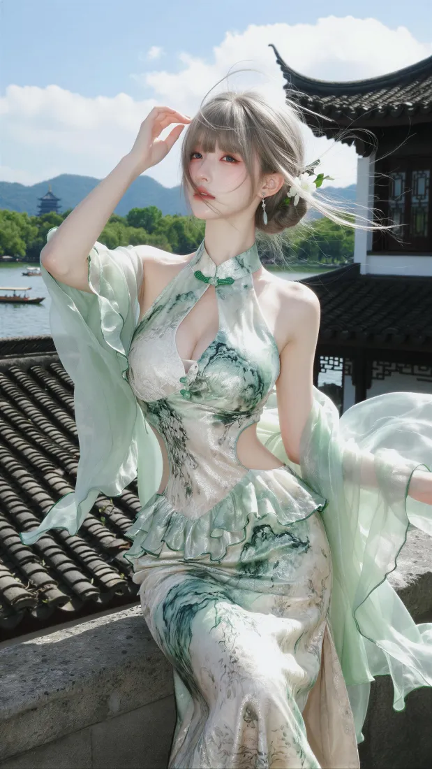 古风二次元少女手机壁纸｜江南湖畔古建背景图片 - 清冷氛围感「哲风壁纸」