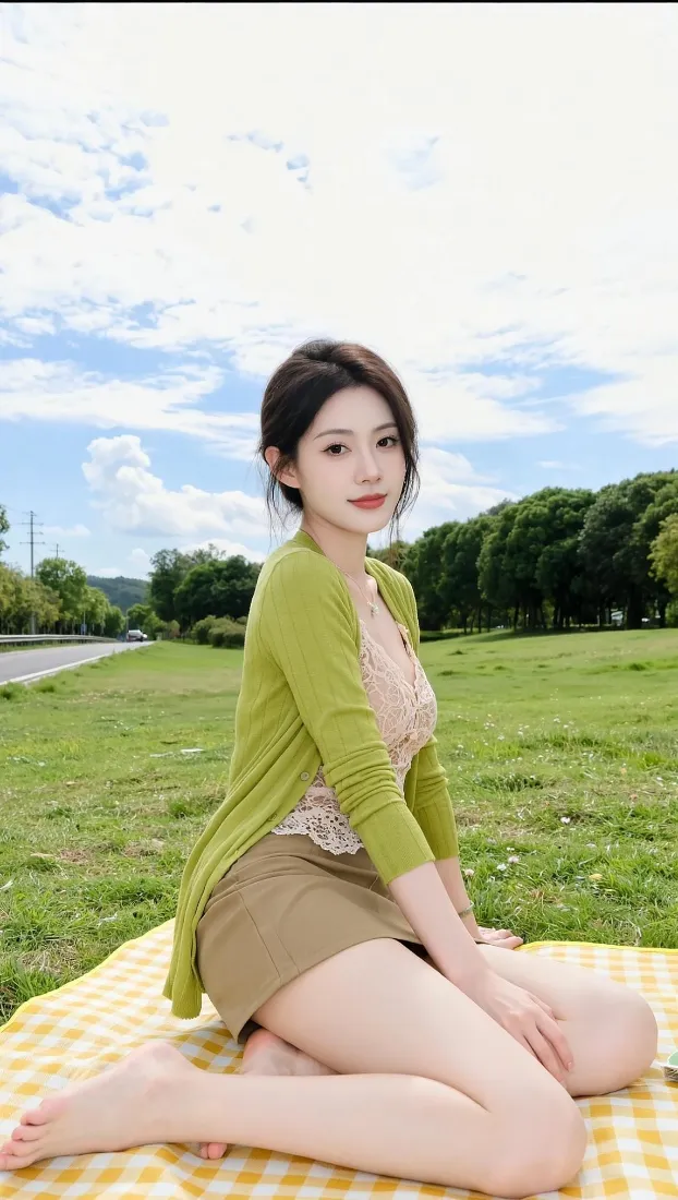 清纯美女手机壁纸｜户外草地背景图片 - 休闲穿搭清新氛围感「哲风壁纸」