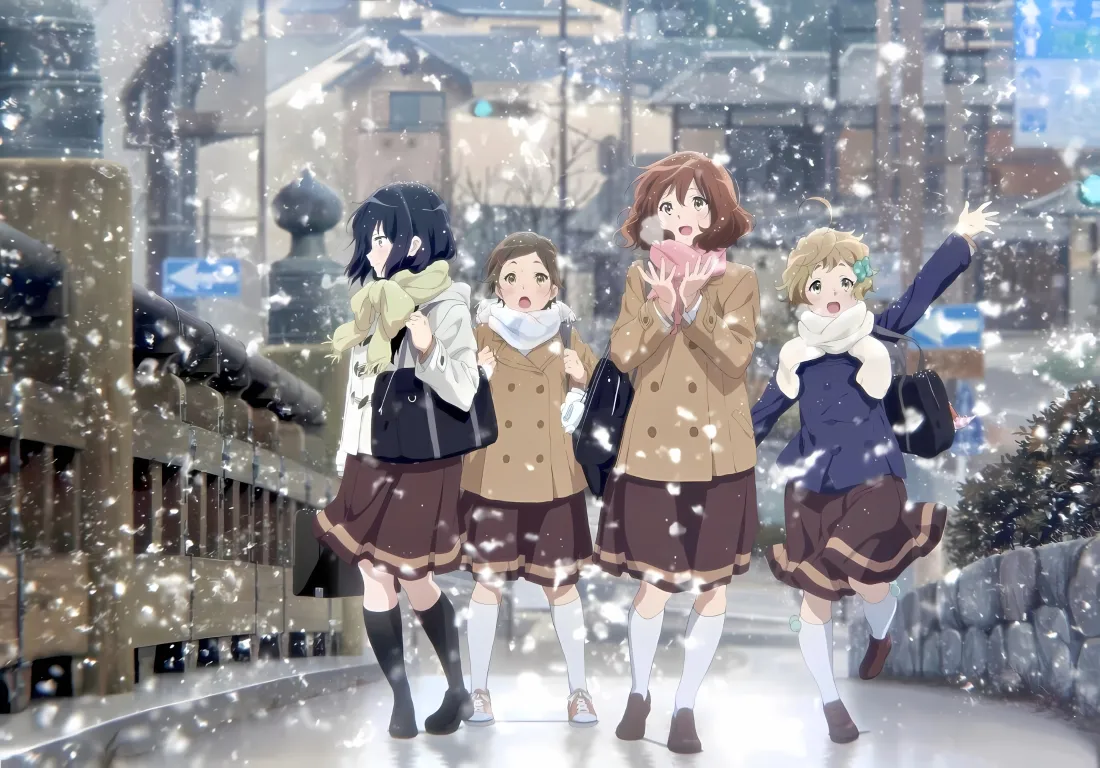 3k吹响上低音号壁纸｜冬日下雪街道背景图片 - 校服少女结伴同行「哲风壁纸」