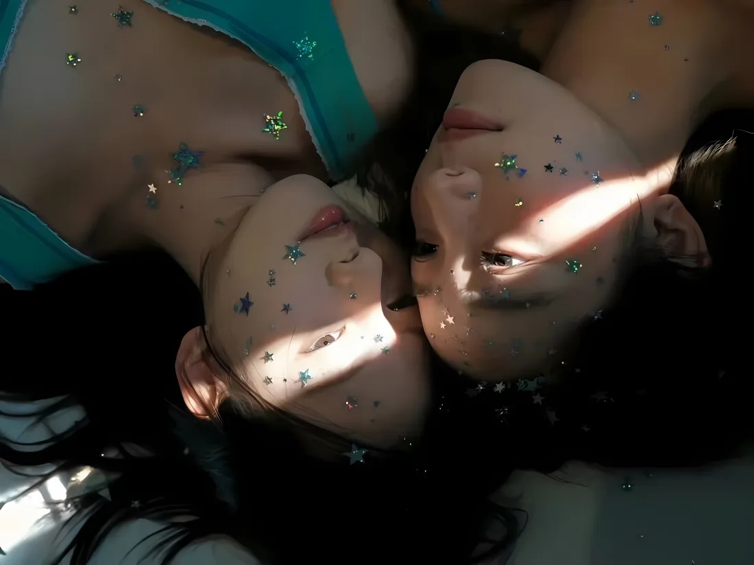 2k美女壁纸｜星星亮片背景图片 - 氛围感双人光影人像「哲风壁纸」