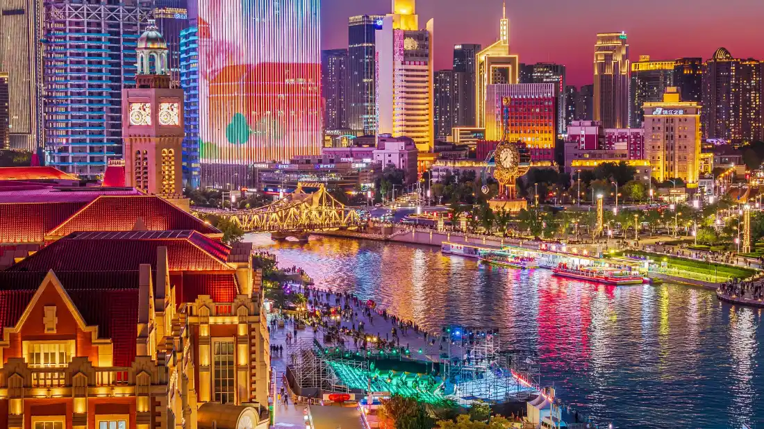 4k天津海河夜景壁纸｜灯光倒影建筑背景图片 - 绝美都市风光「哲风壁纸」