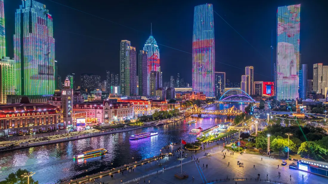 5k天津海河夜景壁纸｜都市灯光背景图片 - 城市天际线「哲风壁纸」