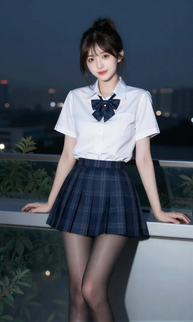 JK制服美女手机壁纸｜城市夜景背景图片 - 清新人像写真「哲风壁纸」