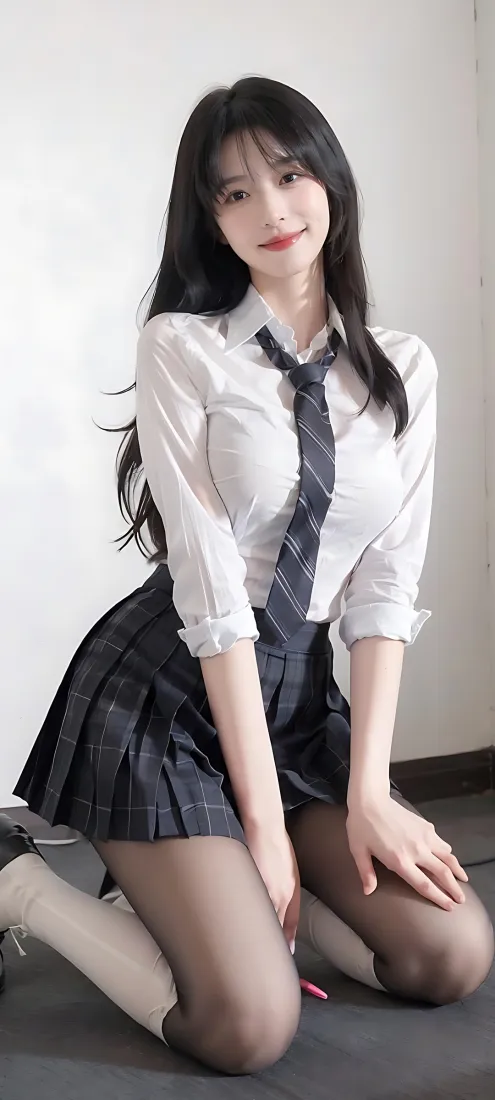 JK美女手机壁纸｜浅白室内背景图片 - 学院风制服穿搭「哲风壁纸」