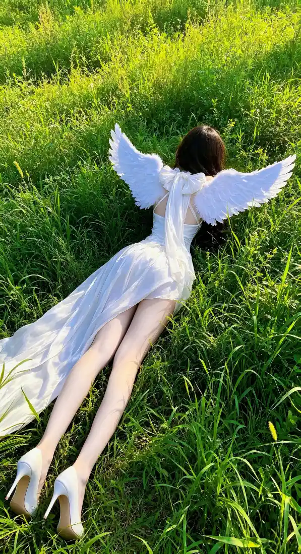 天使少女手机壁纸｜青草地背景图片 - 夏日清新写真「哲风壁纸」